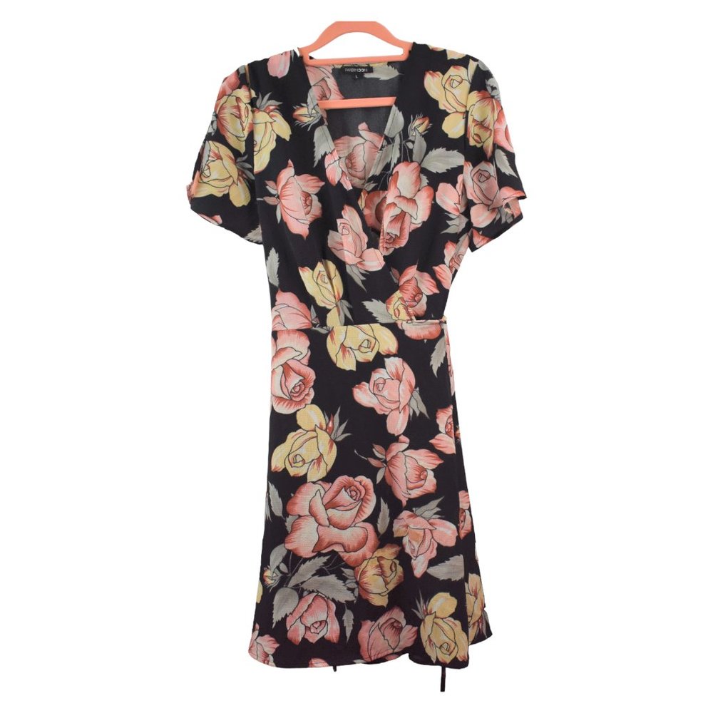 Papermoon Black Floral Wrap Dress Size Large